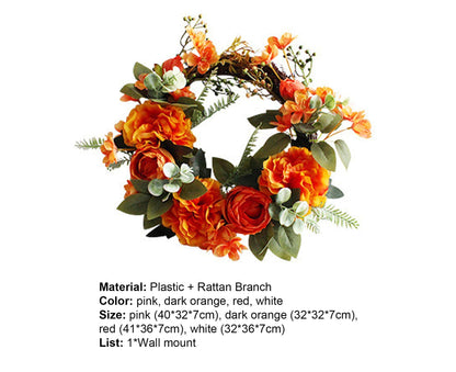 Hanging Wreath Exquisite Anti-deform Plastic Imitation Peony Flower Garland Pendant for Wedding-Dark Orange V1263-JX-1026