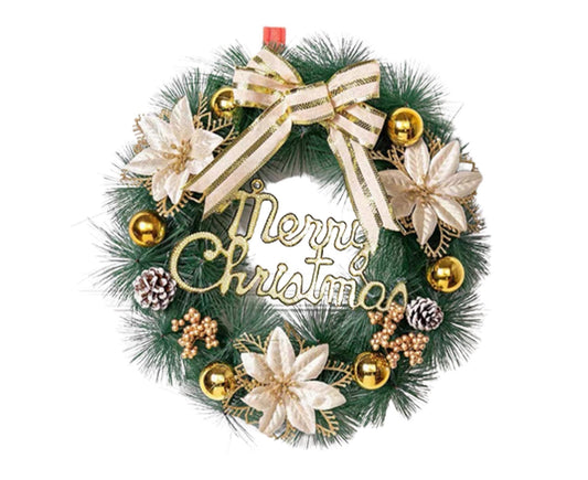 Xmas Wreath with Bow Colored Balls Three Flowers Ornamental Energy Saving Christmas Decoration V1263-JX-1029