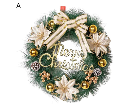 Xmas Wreath with Bow Colored Balls Three Flowers Ornamental Energy Saving Christmas Decoration V1263-JX-1029