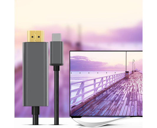 1.8m USB Type C to HDMI-compatible Adapter 4K Cable Cord Home Office Converter for MacBook Silver V1263-JX-1030