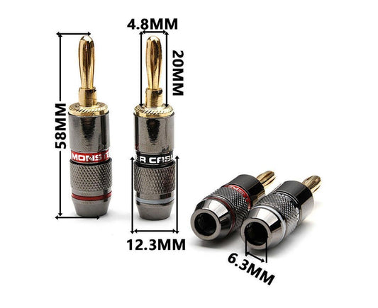 12Pcs 24K Gold Plated Zinc Alloy Banana Plugs Speaker Audio Video Connectors V1263-JX-1033