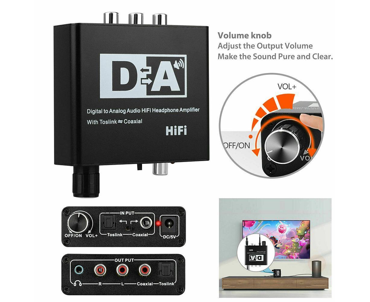192KHz Digital Coaxial to Analog R/L RCA 3.5mm Jack HiFi Audio Converter Adapter V1263-JX-1034