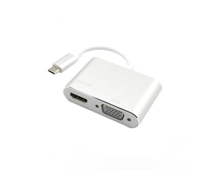 2 in 1 4K Ultra High Clarity USB 3.1 Type-C to HDMI-compatible VGA Converter Adapter for MacBook PC Silver V1263-JX-1037
