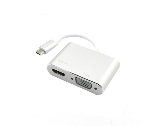 2 in 1 4K Ultra High Clarity USB 3.1 Type-C to HDMI-compatible VGA Converter Adapter for MacBook PC Silver V1263-JX-1037