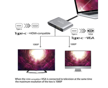 2 in 1 4K Ultra High Clarity USB 3.1 Type-C to HDMI-compatible VGA Converter Adapter for MacBook PC Silver V1263-JX-1037
