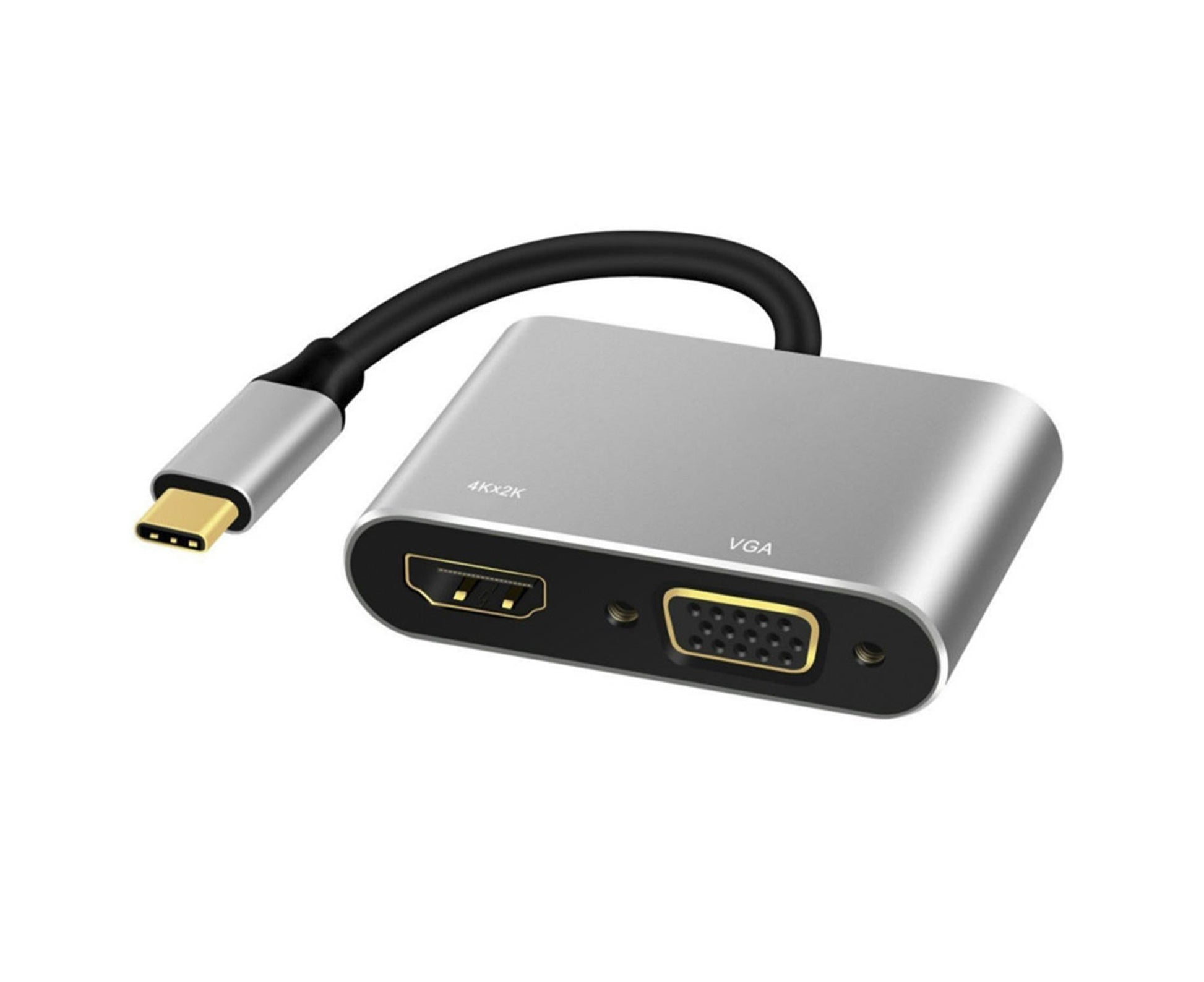 2 in 1 4K Ultra High Clarity USB 3.1 Type-C to HDMI-compatible VGA Converter Adapter for MacBook PC Silver V1263-JX-1037