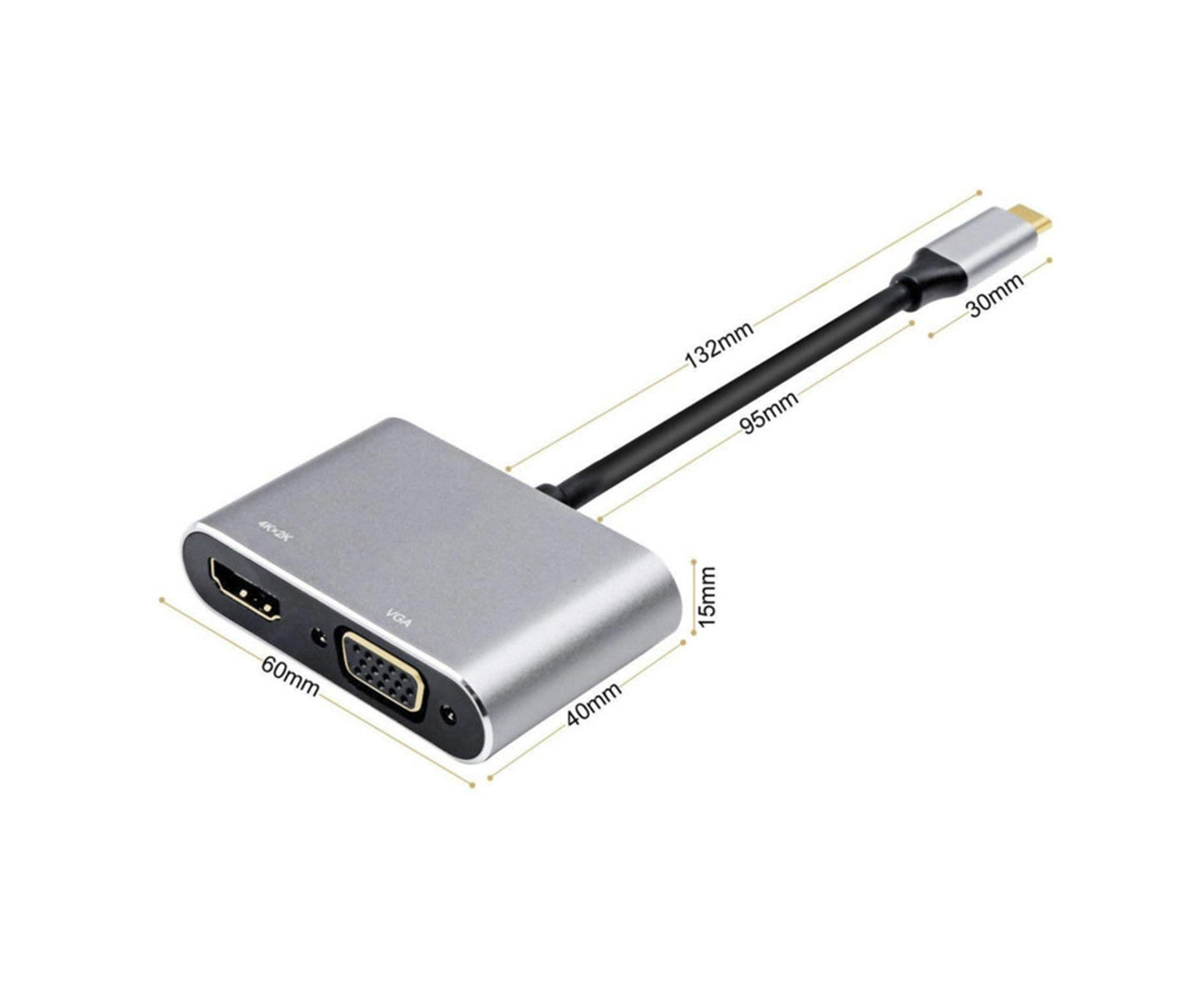 2 in 1 4K Ultra High Clarity USB 3.1 Type-C to HDMI-compatible VGA Converter Adapter for MacBook PC Silver V1263-JX-1037