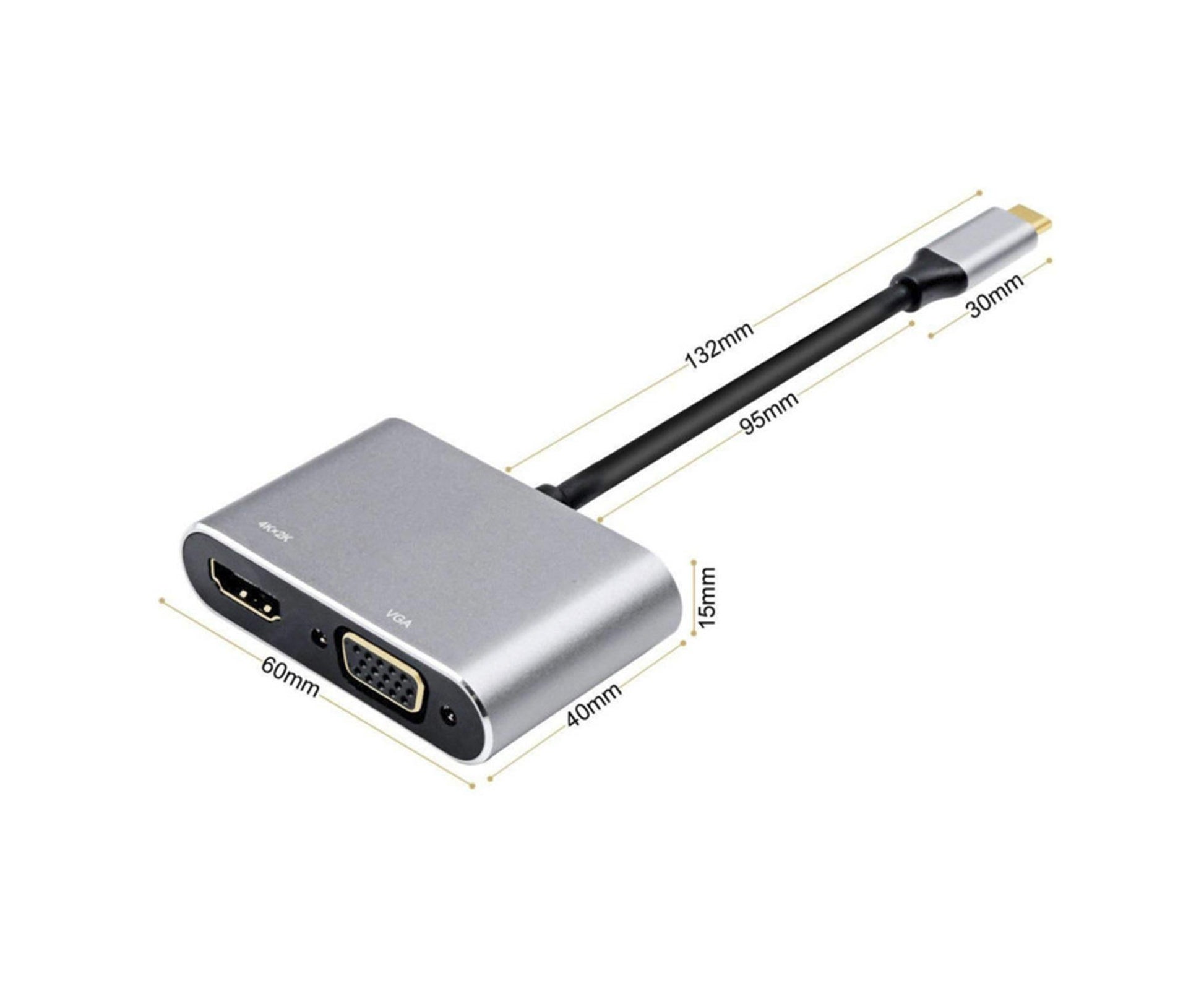 2 in 1 4K Ultra High Clarity USB 3.1 Type-C to HDMI-compatible VGA Converter Adapter for MacBook PC Silver V1263-JX-1037