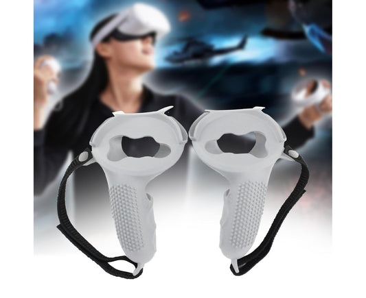 3 in 1 Anti-slip Adjustable Handle Cover Hand Strap Grip Cap Kit for Oculus Quest 2 Controller White V1263-JX-1043