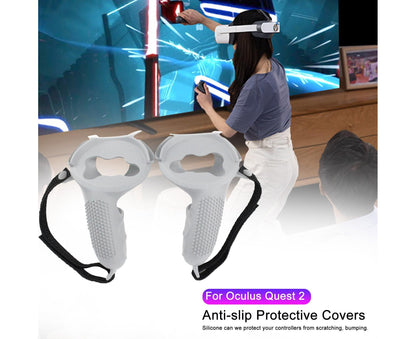 3 in 1 Anti-slip Adjustable Handle Cover Hand Strap Grip Cap Kit for Oculus Quest 2 Controller White V1263-JX-1043