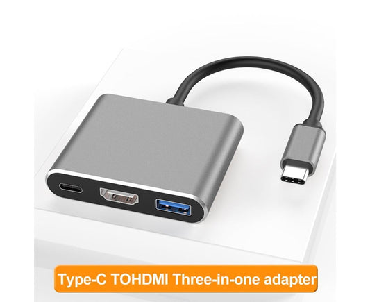 3 in 1 Portable Type-C Male to HDMI-compatible USB 3.0 Female Adapter Cable Converter Cord Black V1263-JX-1044