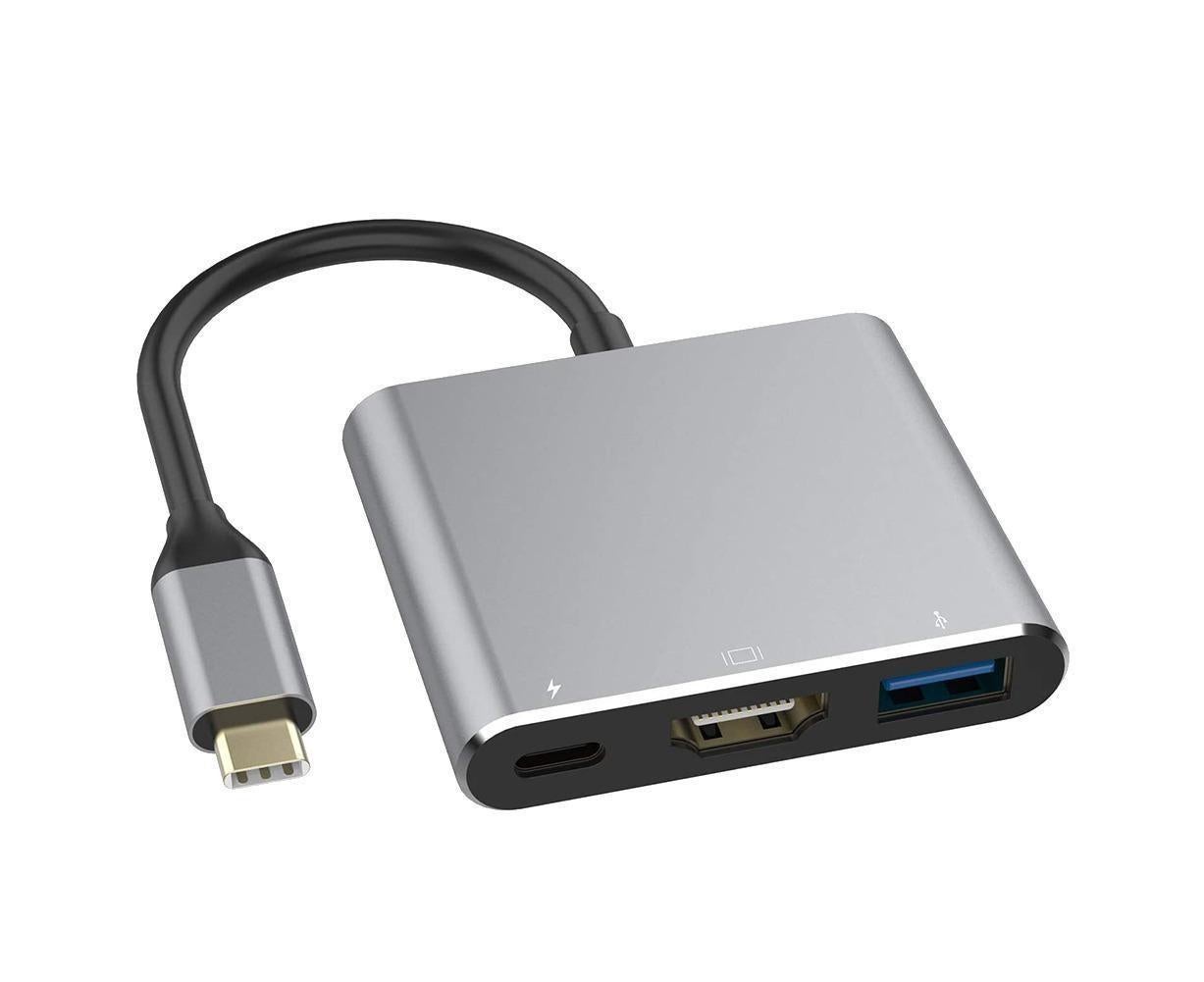 3 in 1 Portable Type-C Male to USB-C USB 3.0 4K HDMI-compatible Female Hub Adapter Cable Grey V1263-JX-1045