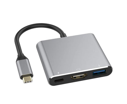 3 in 1 Portable Type-C Male to USB-C USB 3.0 4K HDMI-compatible Female Hub Adapter Cable Grey V1263-JX-1045