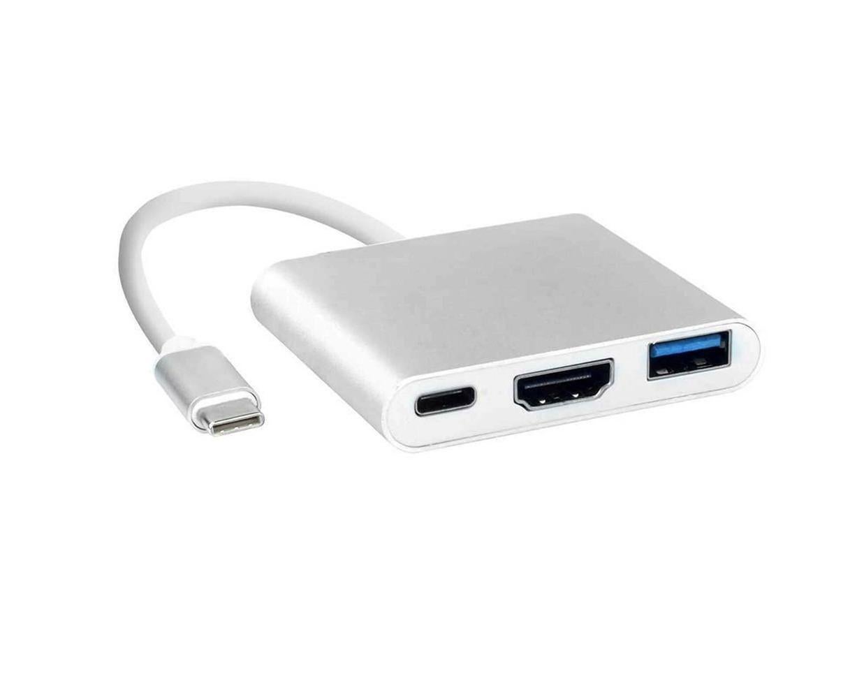 3 in 1 Portable Type-C Male to USB-C USB 3.0 4K HDMI-compatible Female Hub Adapter Cable Grey V1263-JX-1045