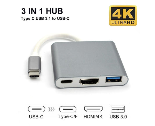 3 in 1 USB 3.1 Type-C to 4K UHD HDMI-compatible USB-C Hub Adapter Converter for Macbook As Shown V1263-JX-1046