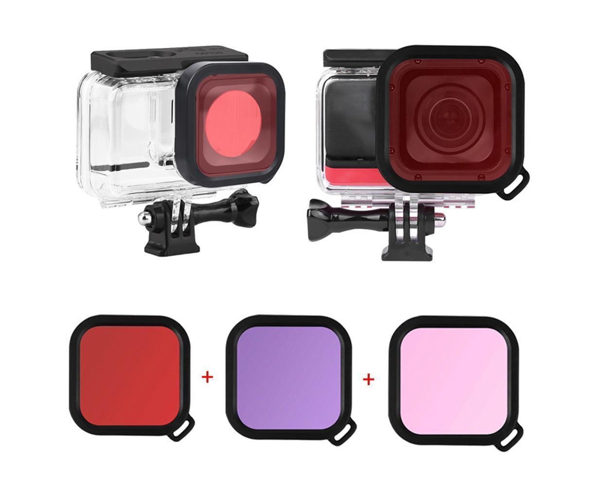 3Pcs Diving Waterproof Housing Case Lens Filter Set for Insta360 One R Camera Red+Pink+Purple V1263-JX-1049