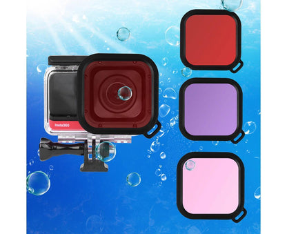3Pcs Diving Waterproof Housing Case Lens Filter Set for Insta360 One R Camera Red+Pink+Purple V1263-JX-1049