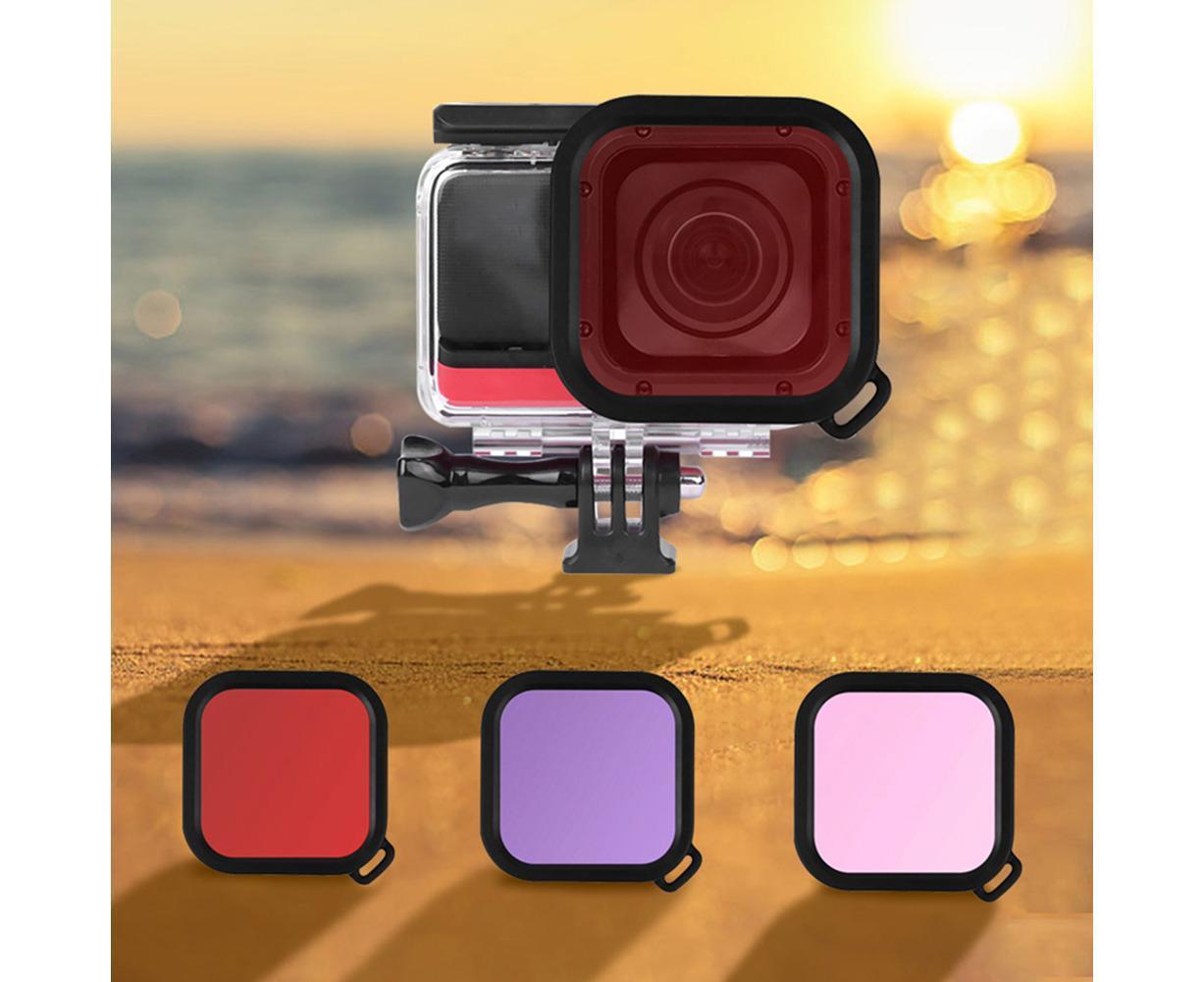 3Pcs Diving Waterproof Housing Case Lens Filter Set for Insta360 One R Camera Red+Pink+Purple V1263-JX-1049