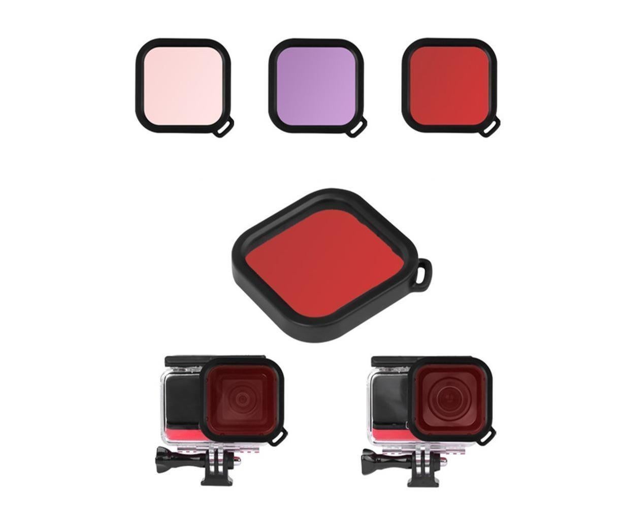 3Pcs Diving Waterproof Housing Case Lens Filter Set for Insta360 One R Camera Red+Pink+Purple V1263-JX-1049