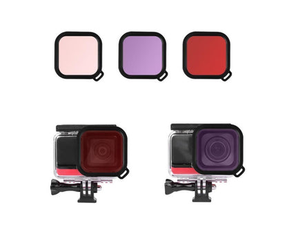 3Pcs Diving Waterproof Housing Case Lens Filter Set for Insta360 One R Camera Red+Pink+Purple V1263-JX-1049
