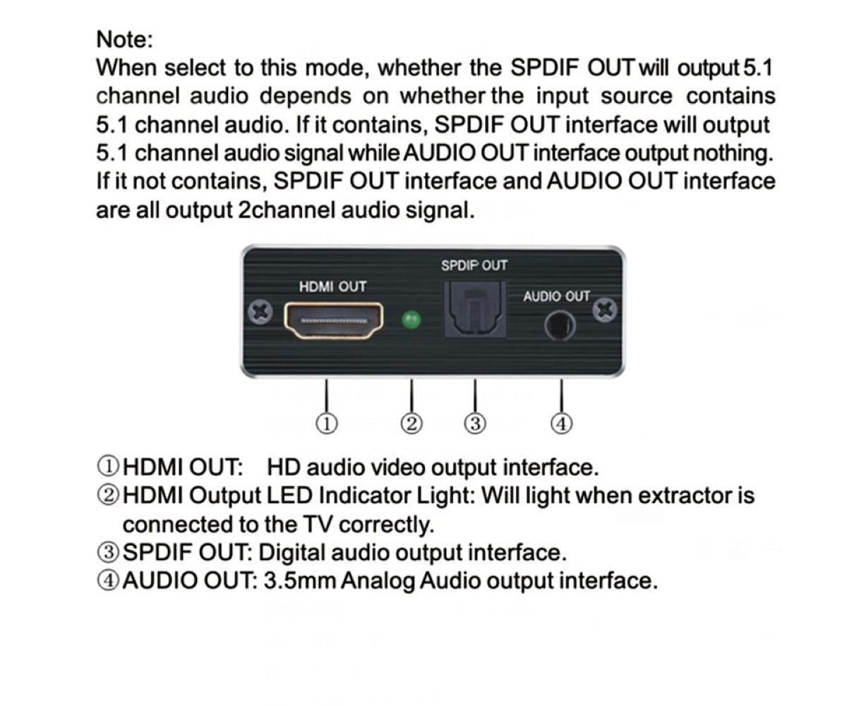 4K HDMI-compatible to HDMI-compatible Optical SPDIF 3.5mm Audio Extractor Converter Splitter Adapter Black V1263-JX-1050