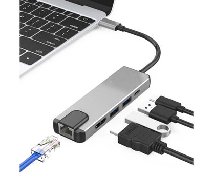 5 in 1 Type C to 4K HDMI-compatible USB 3.0 Charging Hub Adapter Converter for MacBook Pro Silver Grey V1263-JX-1051