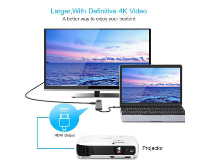 5 in 1 Type C to 4K HDMI-compatible USB 3.0 Charging Hub Adapter Converter for MacBook Pro Silver Grey V1263-JX-1051
