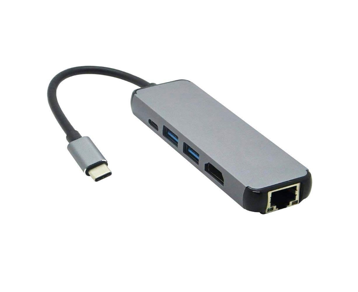 5 in 1 Type C to 4K HDMI-compatible USB 3.0 Charging Hub Adapter Converter for MacBook Pro Silver Grey V1263-JX-1051