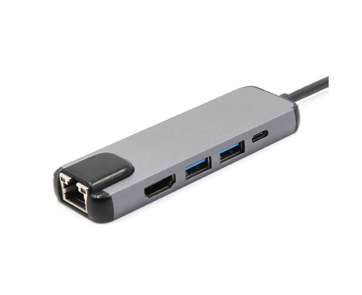 5 in 1 Type C to 4K HDMI-compatible USB 3.0 Charging Hub Adapter Converter for MacBook Pro Silver Grey V1263-JX-1051