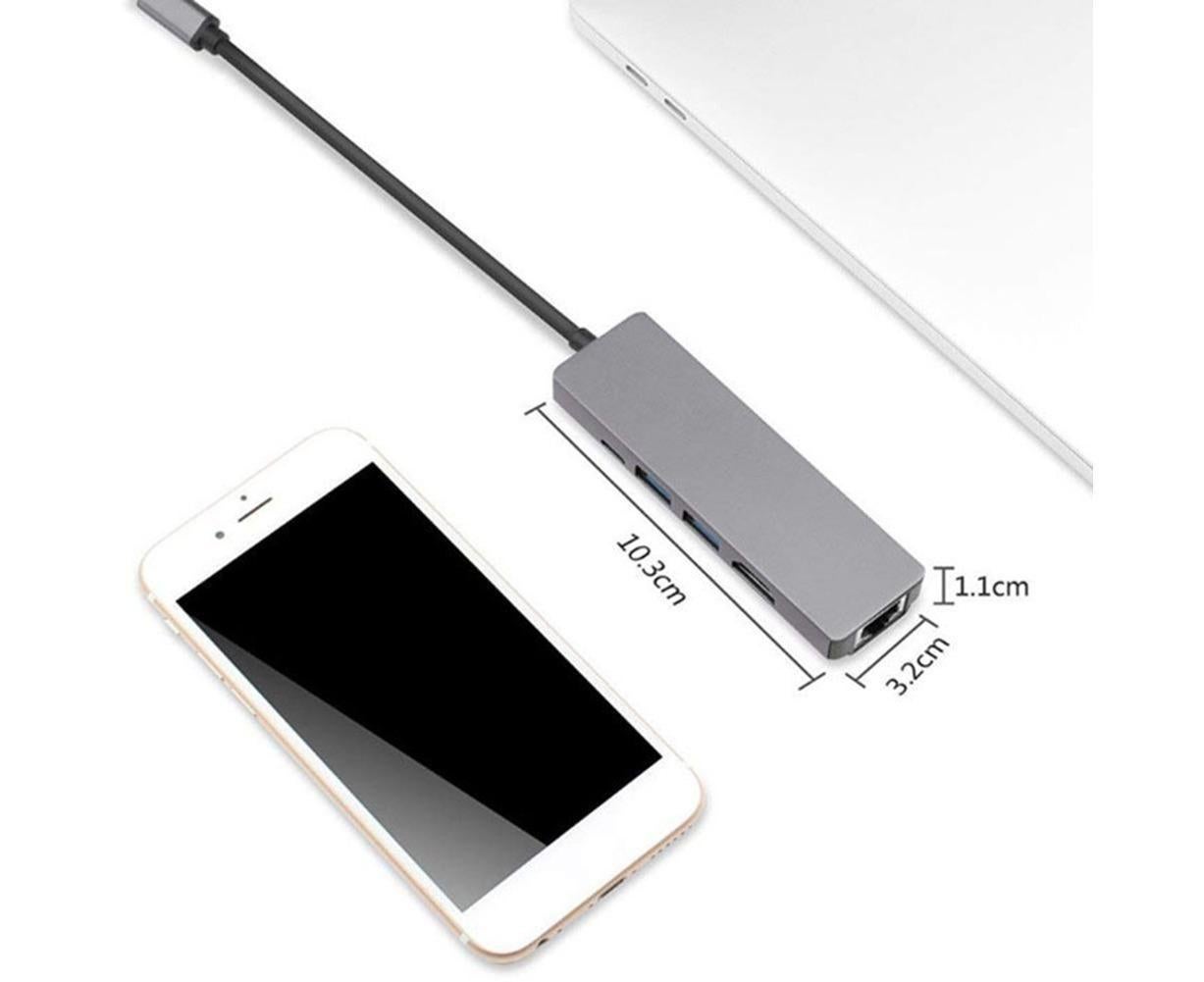 5 in 1 Type C to 4K HDMI-compatible USB 3.0 Charging Hub Adapter Converter for MacBook Pro Silver Grey V1263-JX-1051