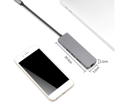 5 in 1 Type C to 4K HDMI-compatible USB 3.0 Charging Hub Adapter Converter for MacBook Pro Silver Grey V1263-JX-1051