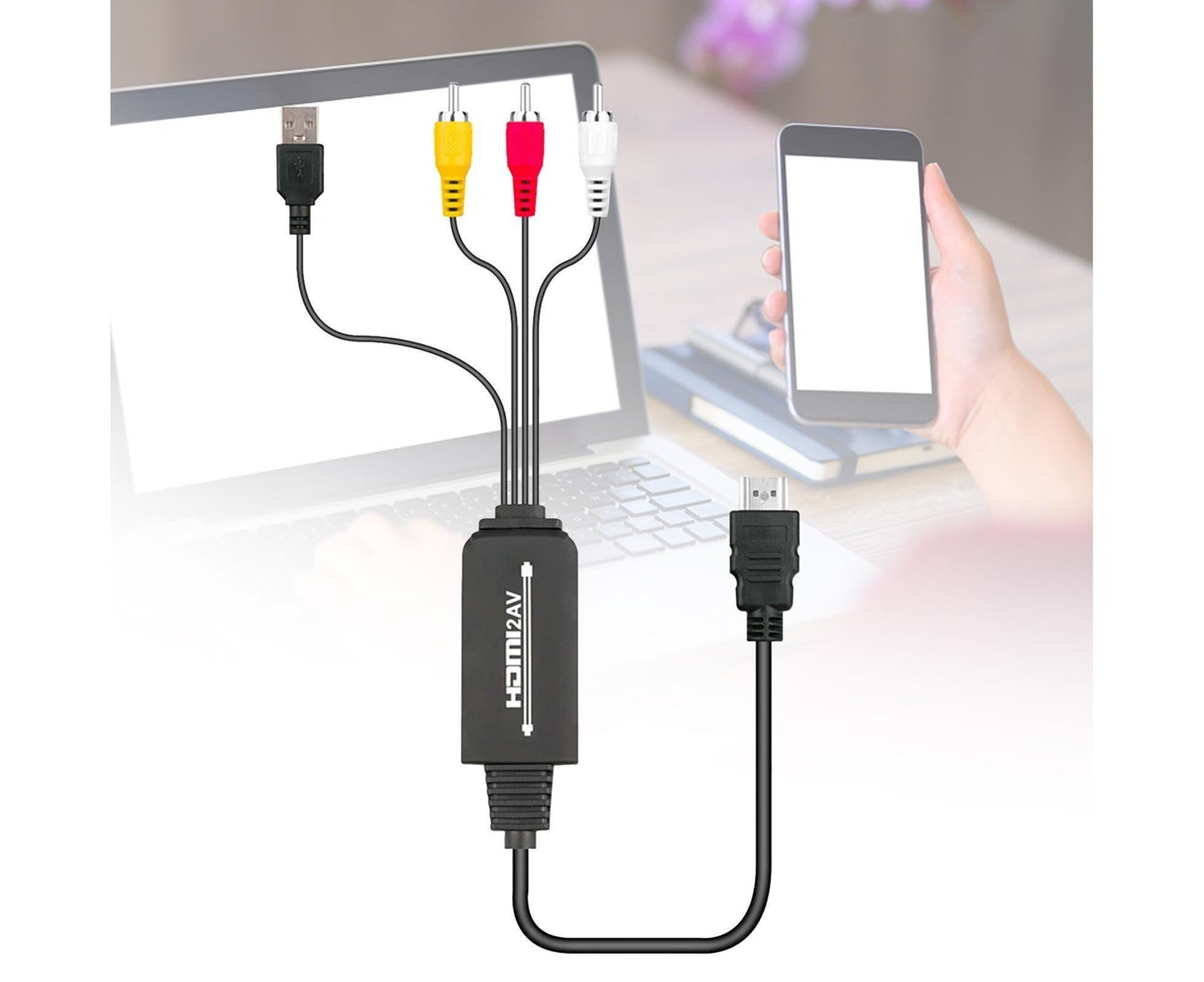 AV Adapter Plug and Play High Speed ABS HDMI-compatible to 3 RCA Converter for Computer Black V1263-JX-1059