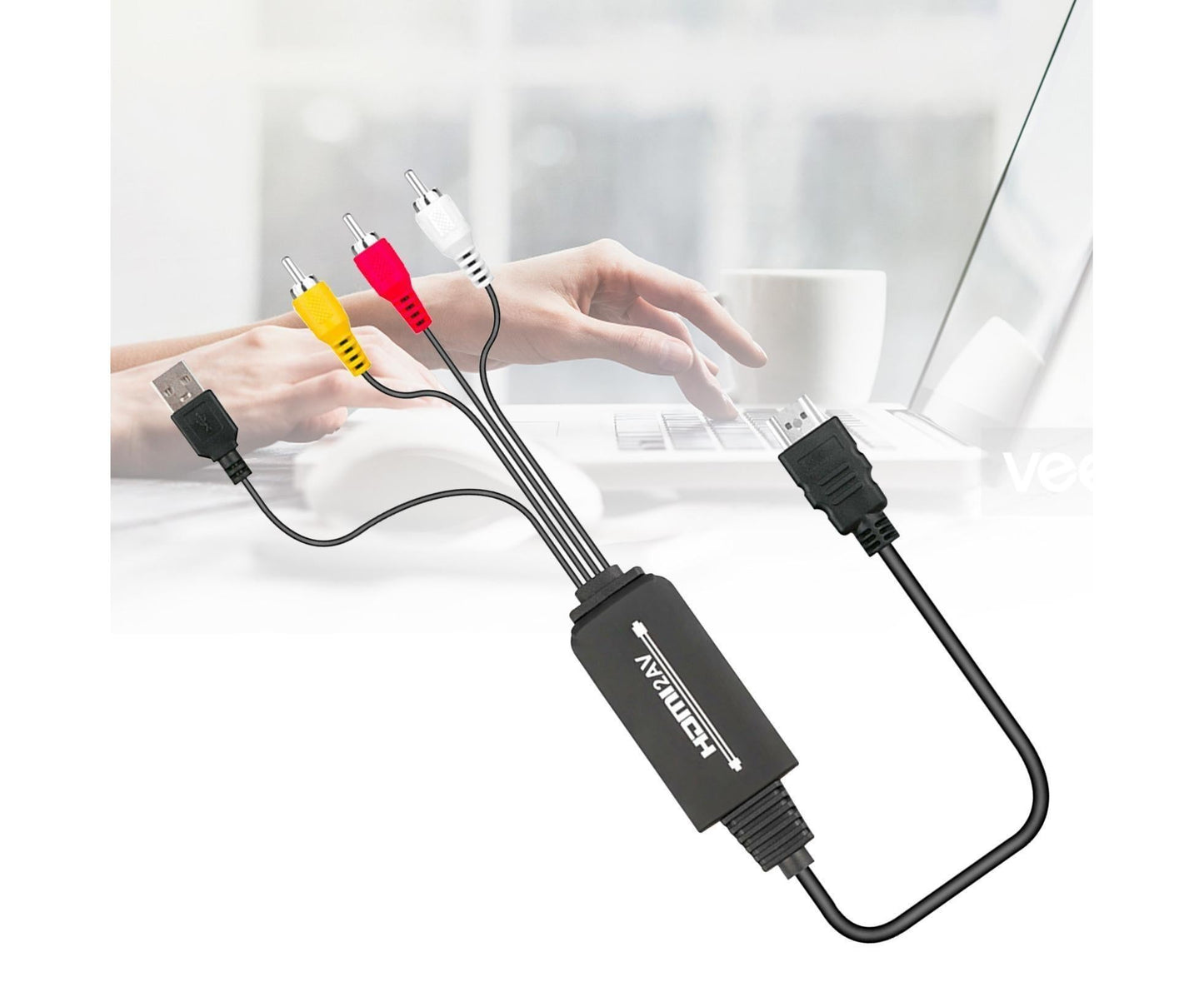 AV Adapter Plug and Play High Speed ABS HDMI-compatible to 3 RCA Converter for Computer Black V1263-JX-1059