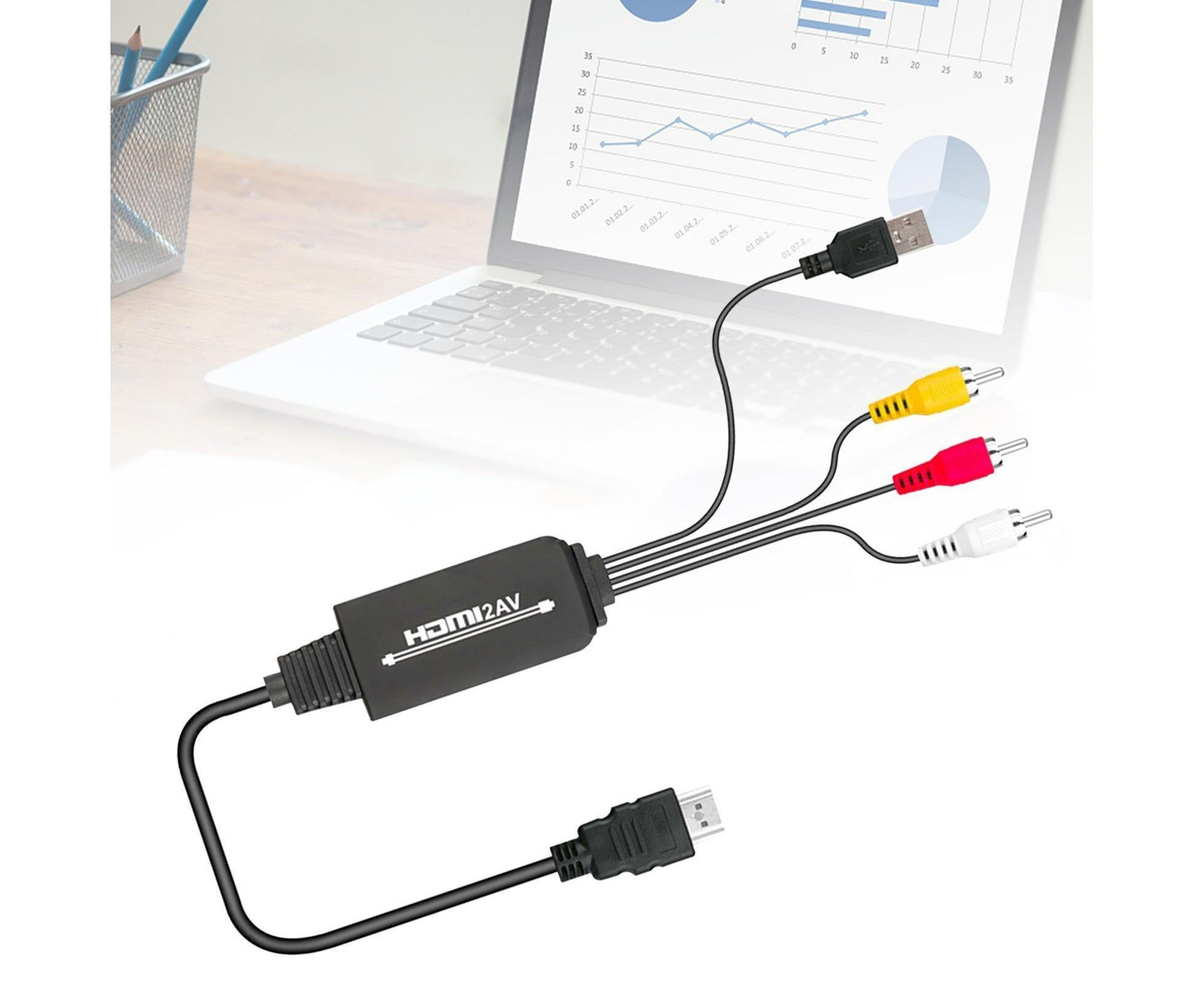 AV Adapter Plug and Play High Speed ABS HDMI-compatible to 3 RCA Converter for Computer Black V1263-JX-1059