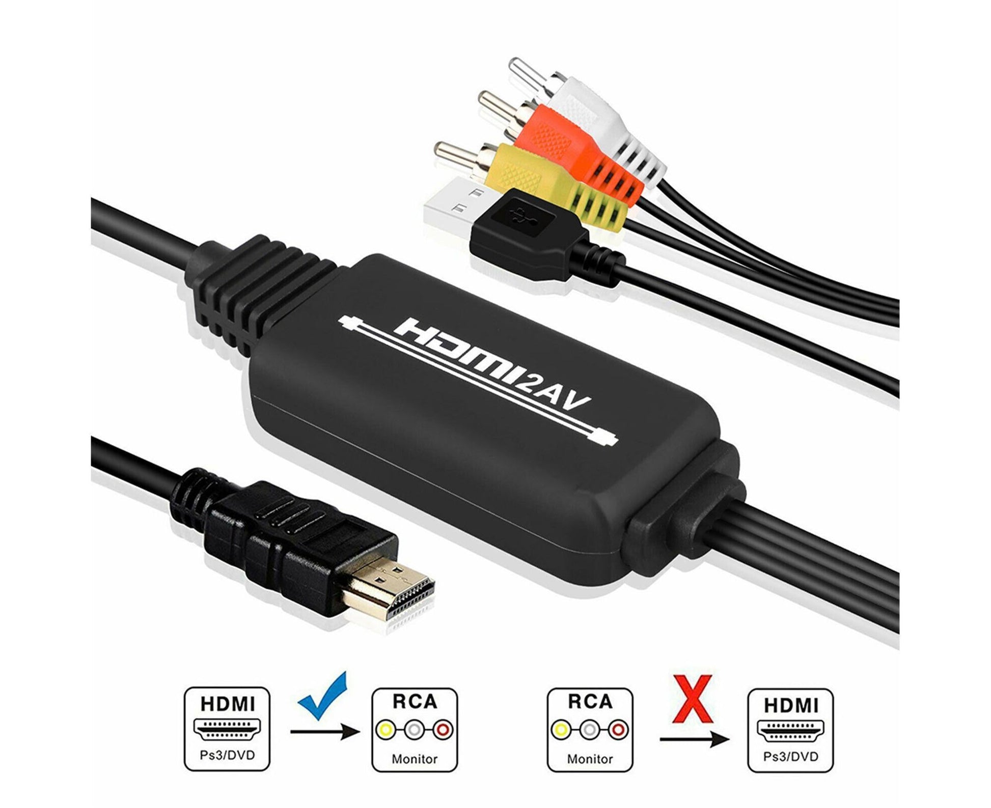 AV Adapter Plug and Play High Speed ABS HDMI-compatible to 3 RCA Converter for Computer Black V1263-JX-1059