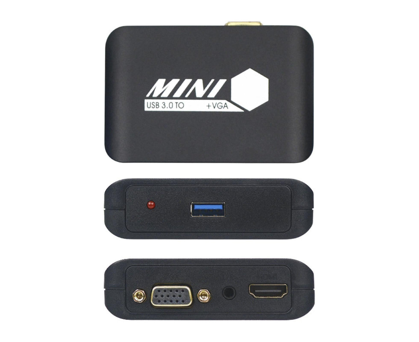 Compact 1080P USB3.0 to HDMI-compatible+VGA Adapter Video Converter for Laptop Computer Black V1263-JX-1063
