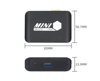 Compact 1080P USB3.0 to HDMI-compatible+VGA Adapter Video Converter for Laptop Computer Black V1263-JX-1063