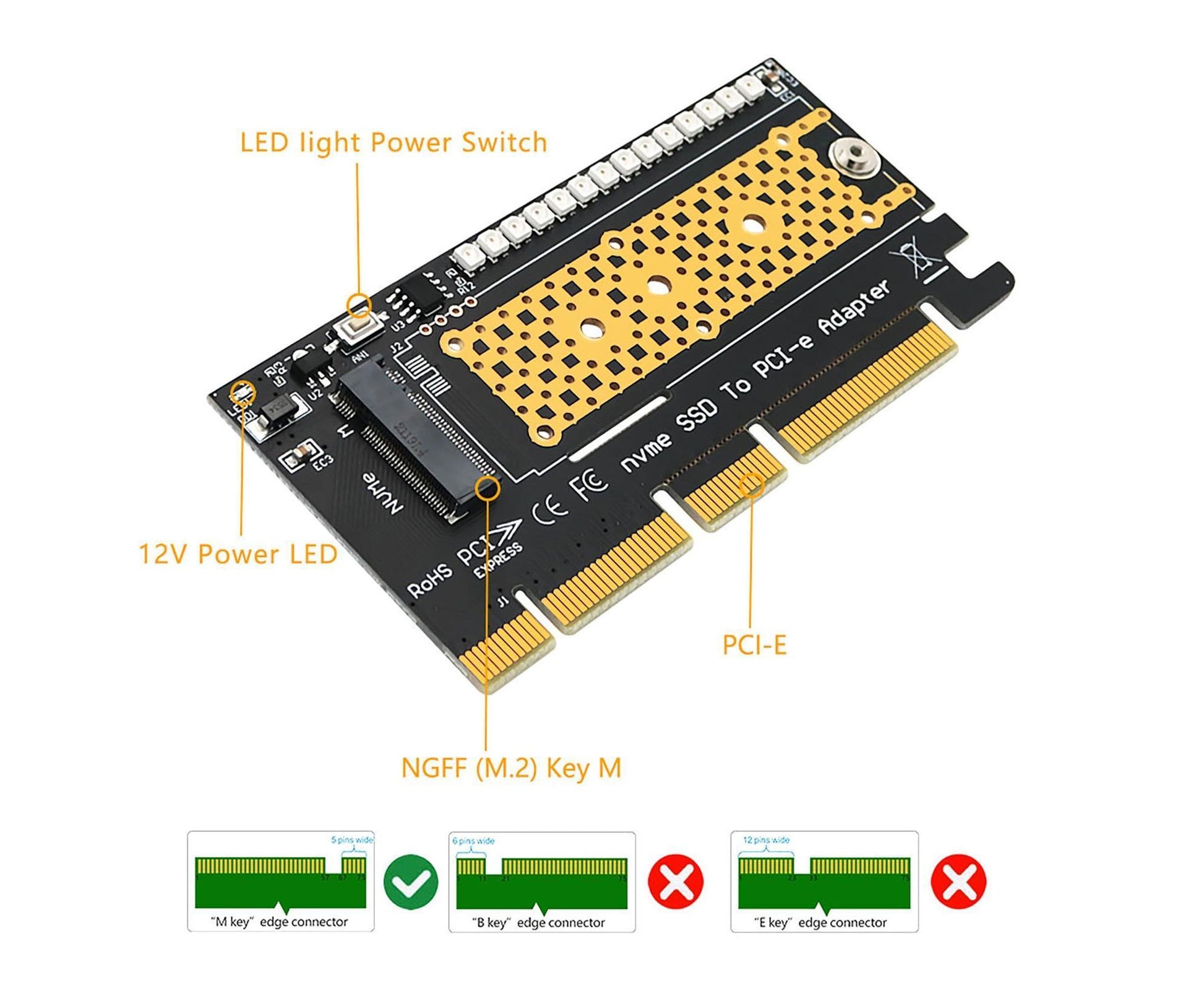 Converter Board Driver-free High Strength with Cool Light NVME SSD to PCI-E Adapter Card Cooling Sheet for V1263-JX-1066