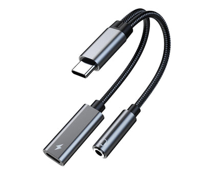 Converter Cable Multifunctional Noise Reduction Braided 2 in 1 Type-C to 3.5mm PD60W Converter Wire for V1263-JX-1067