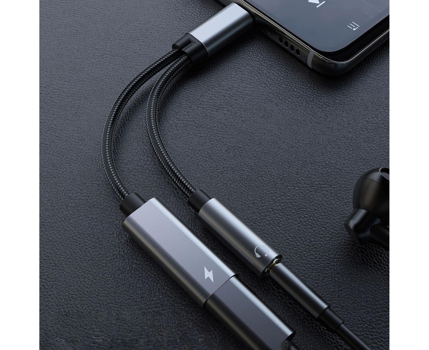 Converter Cable Multifunctional Noise Reduction Braided 2 in 1 Type-C to 3.5mm PD60W Converter Wire for V1263-JX-1067