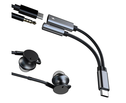 Converter Cable Multifunctional Noise Reduction Braided 2 in 1 Type-C to 3.5mm PD60W Converter Wire for V1263-JX-1067