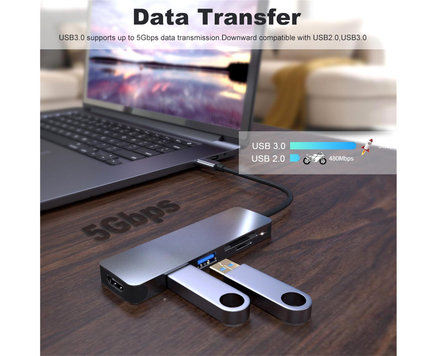 Docking Station High-speed Transmission Data Transfer Plug Play Type-C to HDMI-compatible USB Adapter Hub V1263-JX-1068