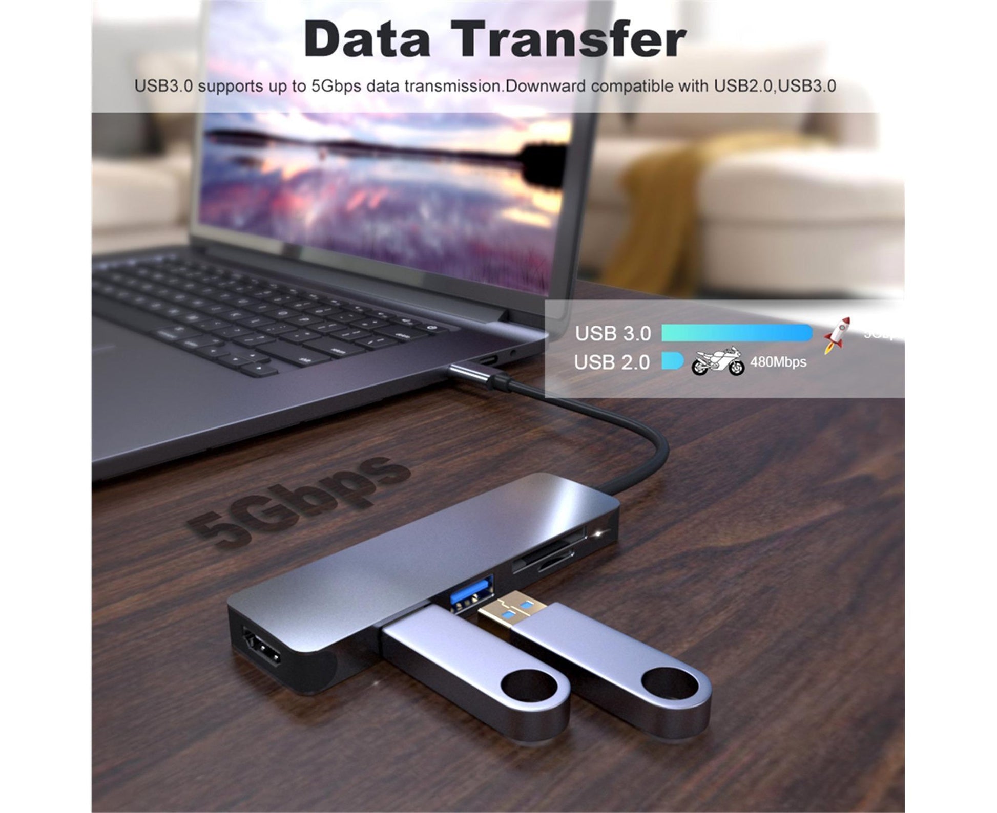 Docking Station High-speed Transmission Data Transfer Plug Play Type-C to HDMI-compatible USB Adapter Hub V1263-JX-1068