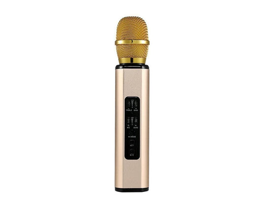 K6 Handheld Wireless Bluetooth-compatible Condenser Microphone Karaoke Speech Mic Speaker Golden V1263-JX-1078