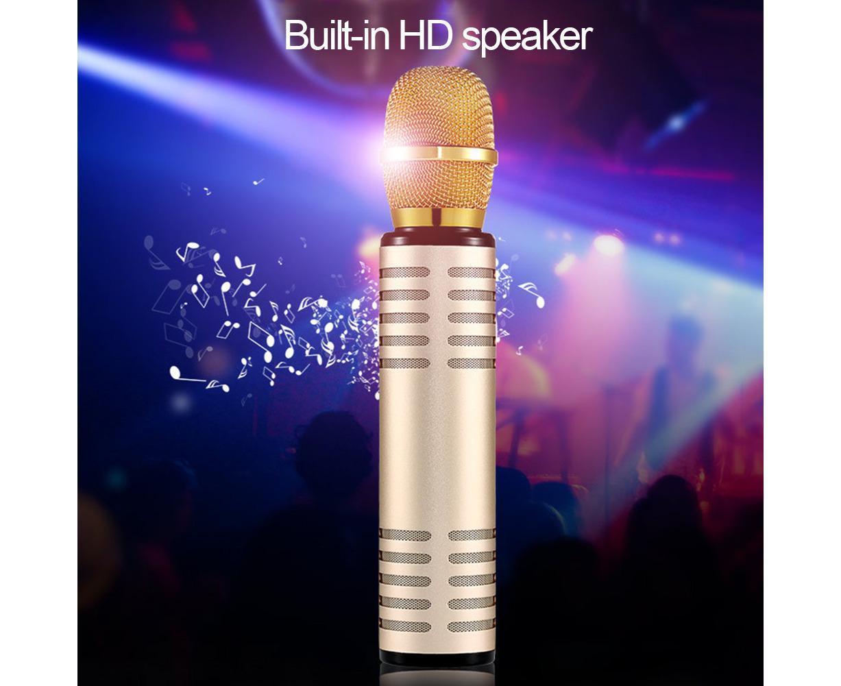 K6 Handheld Wireless Bluetooth-compatible Condenser Microphone Karaoke Speech Mic Speaker Golden V1263-JX-1078
