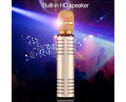 K6 Handheld Wireless Bluetooth-compatible Condenser Microphone Karaoke Speech Mic Speaker Golden V1263-JX-1078