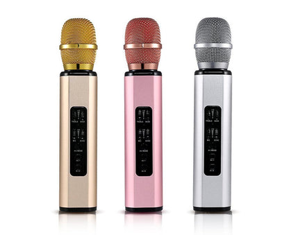 K6 Handheld Wireless Bluetooth-compatible Condenser Microphone Karaoke Speech Mic Speaker Golden V1263-JX-1078