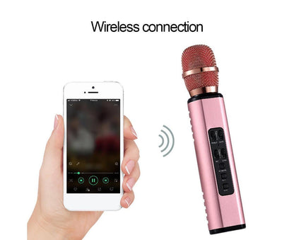 K6 Handheld Wireless Bluetooth-compatible Condenser Microphone Karaoke Speech Mic Speaker Golden V1263-JX-1078