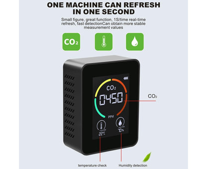 LED Backlit Carbon Dioxide Real-time Detection Detector Infrared Monitor with LCD Screen for Home Black V1263-JX-1079