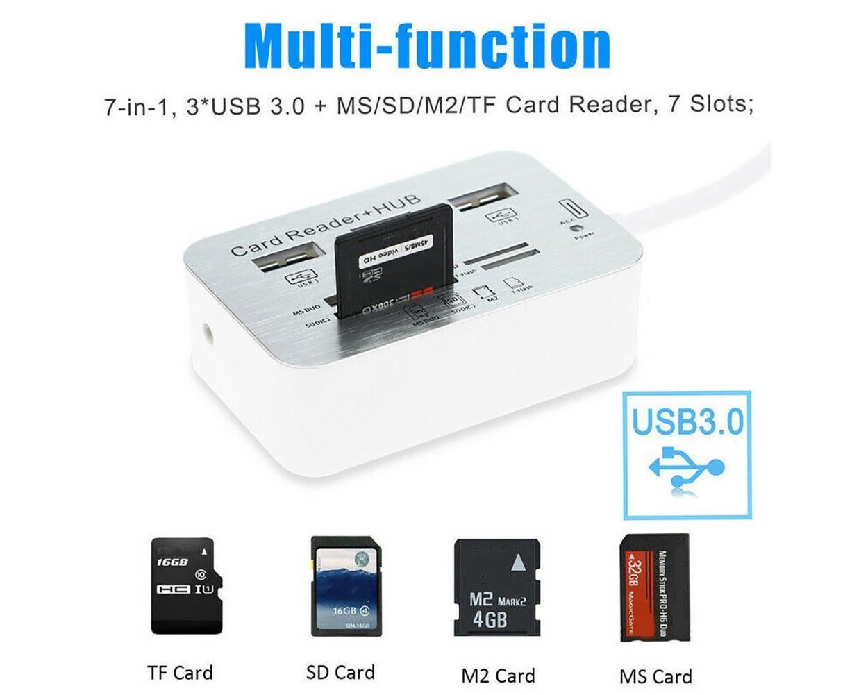 Multi-in-1 3 Ports USB 3.0 High Speed Hub Adapter with MS SD M2 TF Card Reader V1263-JX-1083